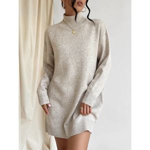 Mock Neck Sweater Dress (Without Belt) beige